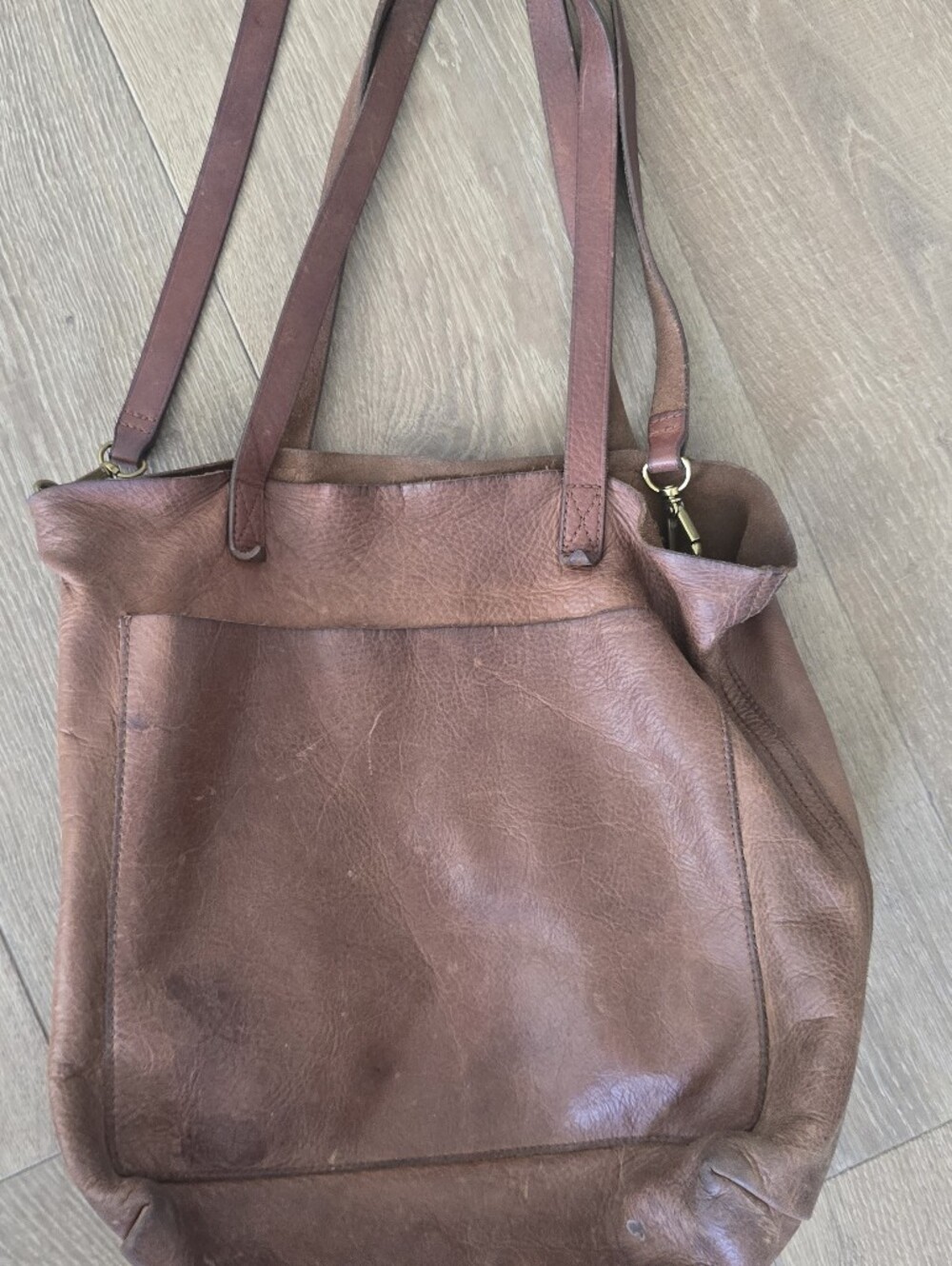 Madewell Rustic Brown Leather Tote with Dual Straps - Beatiful Patina